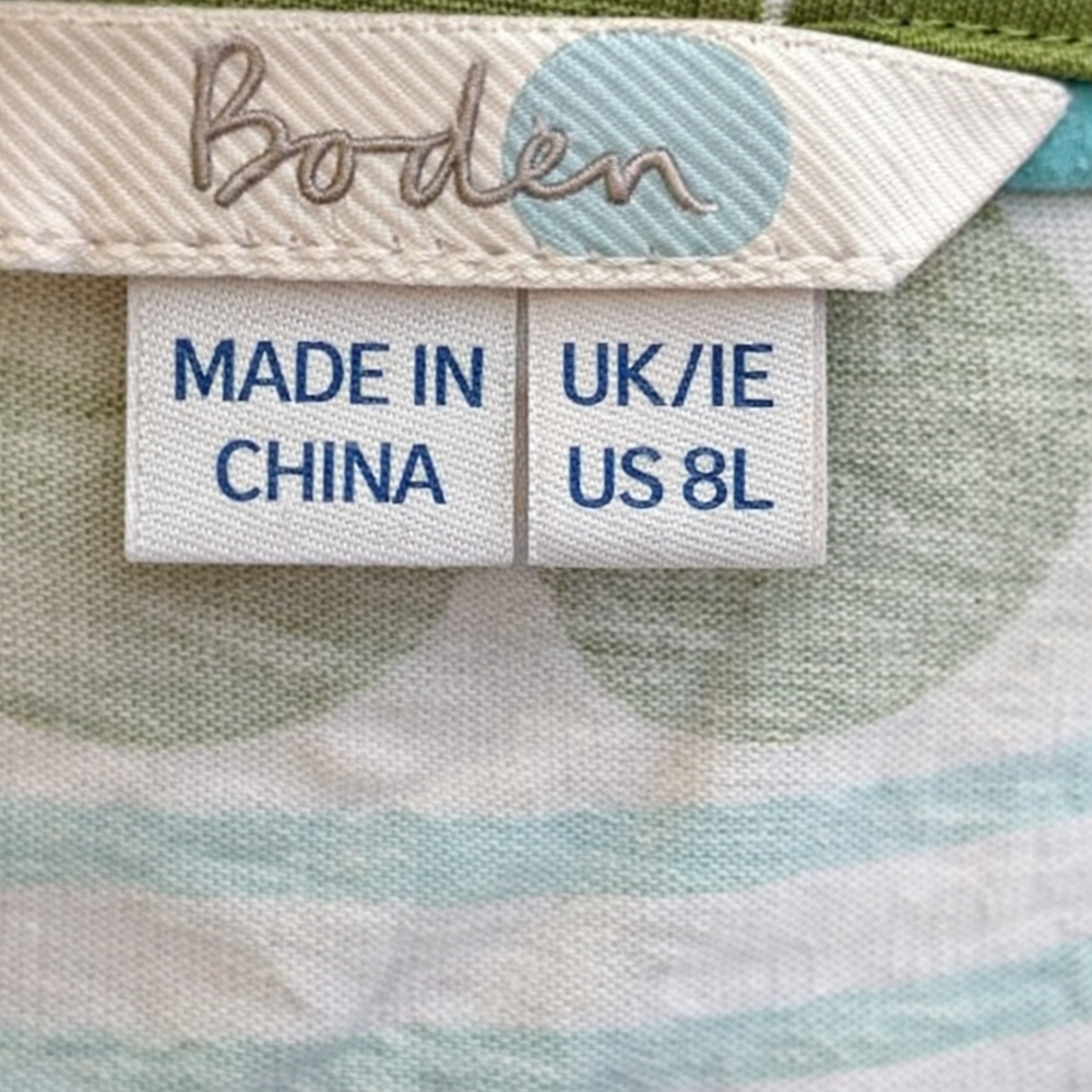 Boden Green Polka Dot Stripe Jersey Dress Cinched Waist Sleeveless US 8L Midi - Picture 4 of 11